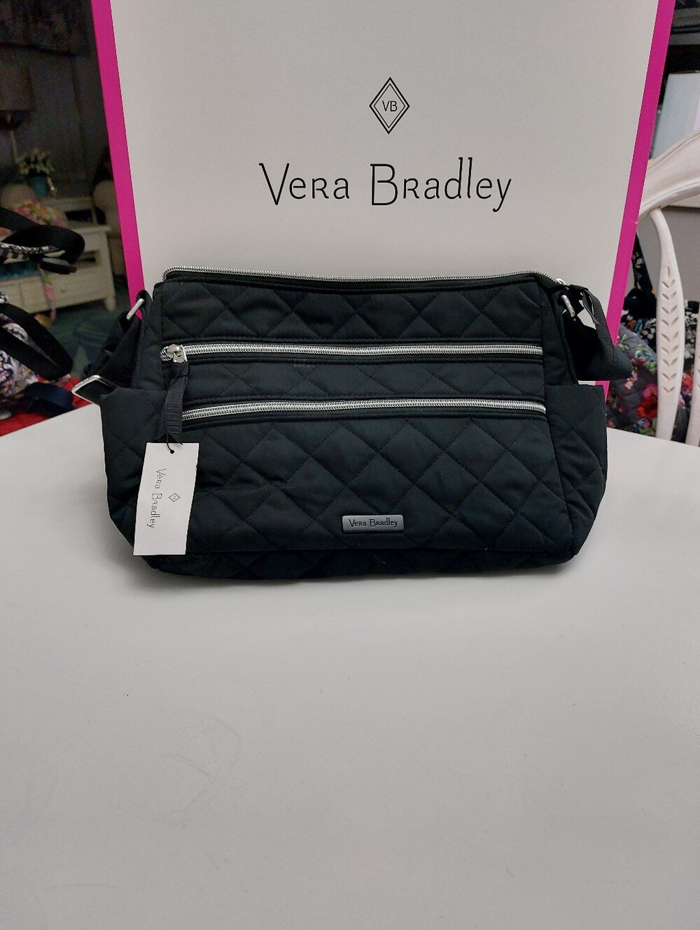 Vera Bradley Performance Twill Triple Zip Shoulder Bag Classic Black NWT